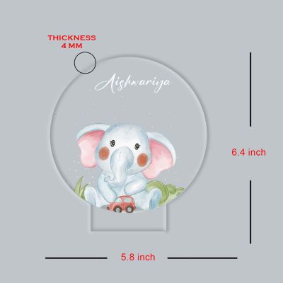 Personalized Baby Elephant Photo Frame with Warm White Light & Plastic Black Base Nursery Night Light Birthday Return Gift Kids Room Bedside Desk Table Lamp